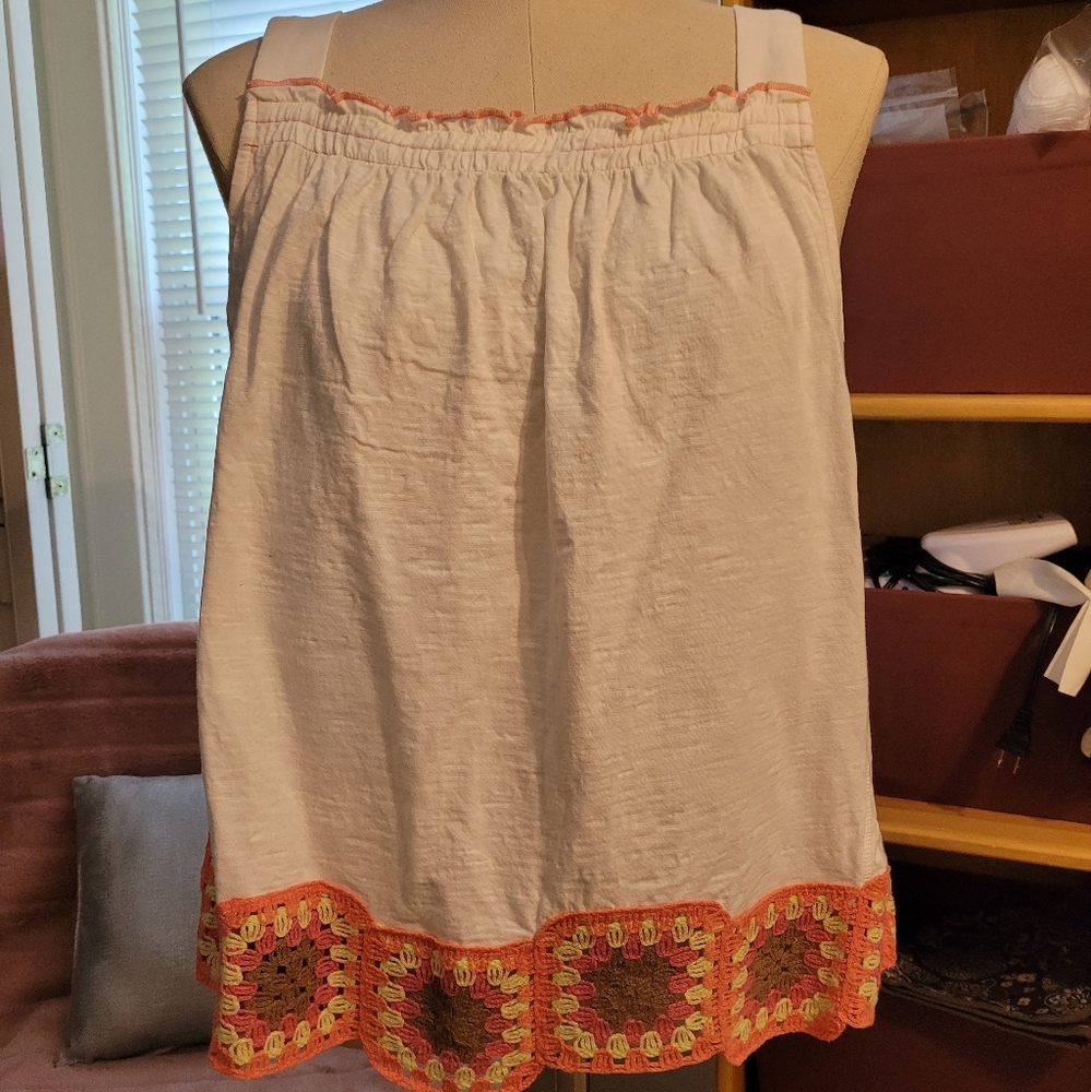 Democracy crochet embellished tank top.